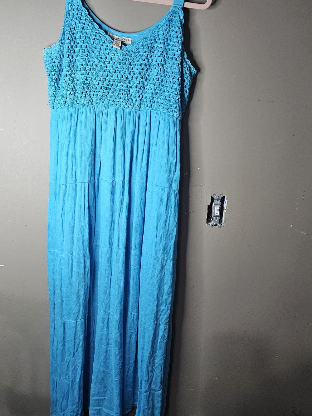 Studio West Crochet-Top Maxi Dress - Turquoise Blue Size L Ptp 22"